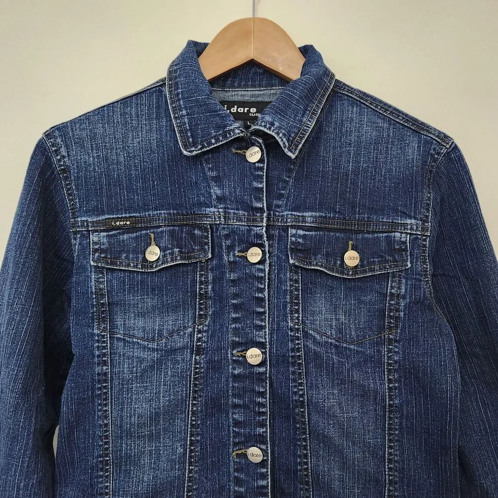 I.DARE Women's Blue Denim Jean Short Jacket Classic Jeans Size L - Picture 2 of 9